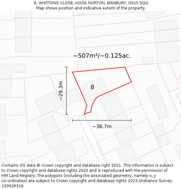 8, WHITTONS CLOSE, HOOK NORTON, BANBURY, OX15 5QG: Plot and title map