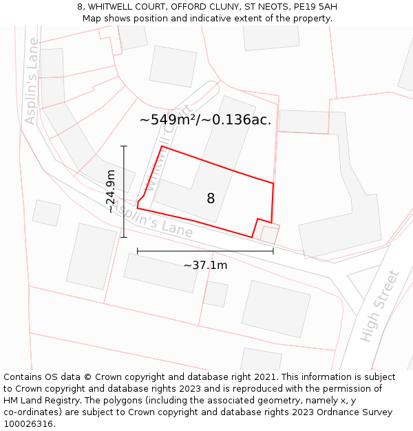 8, WHITWELL COURT, OFFORD CLUNY, ST NEOTS, PE19 5AH: Plot and title map