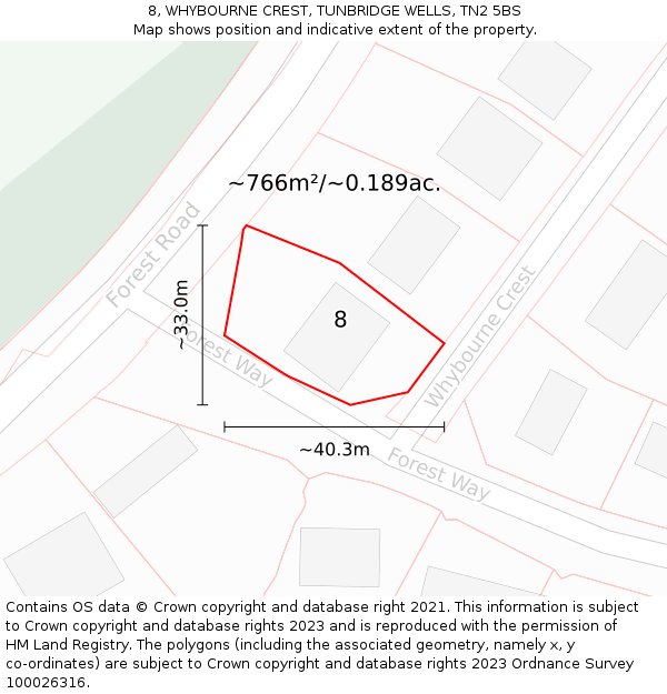 8, WHYBOURNE CREST, TUNBRIDGE WELLS, TN2 5BS: Plot and title map