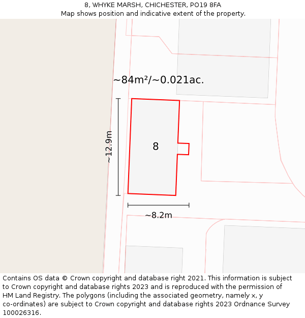8, WHYKE MARSH, CHICHESTER, PO19 8FA: Plot and title map