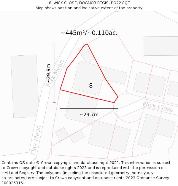 8, WICK CLOSE, BOGNOR REGIS, PO22 8QE: Plot and title map