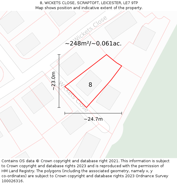8, WICKETS CLOSE, SCRAPTOFT, LEICESTER, LE7 9TP: Plot and title map