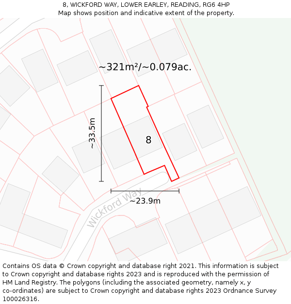 8, WICKFORD WAY, LOWER EARLEY, READING, RG6 4HP: Plot and title map