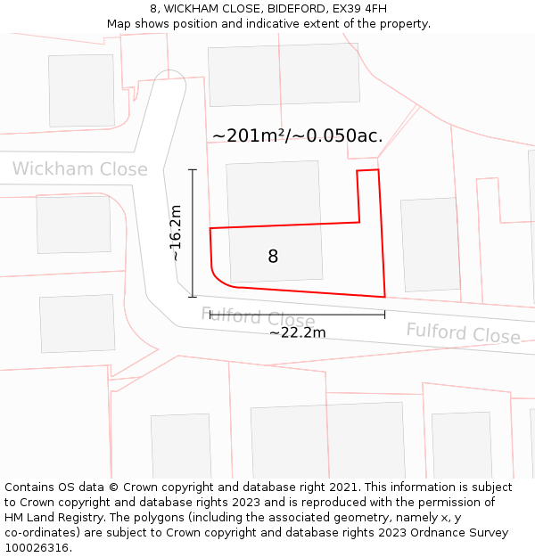 8, WICKHAM CLOSE, BIDEFORD, EX39 4FH: Plot and title map