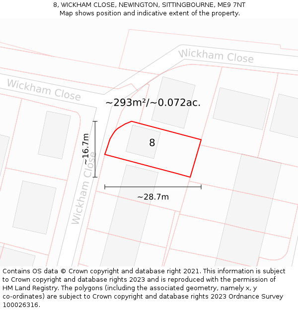 8, WICKHAM CLOSE, NEWINGTON, SITTINGBOURNE, ME9 7NT: Plot and title map