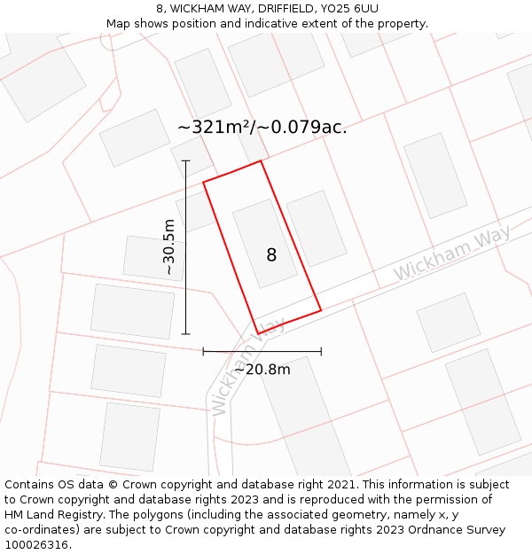 8, WICKHAM WAY, DRIFFIELD, YO25 6UU: Plot and title map