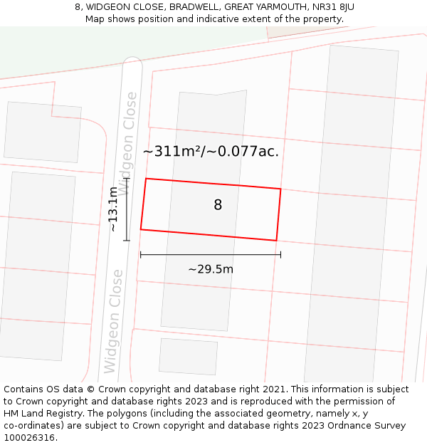 8, WIDGEON CLOSE, BRADWELL, GREAT YARMOUTH, NR31 8JU: Plot and title map