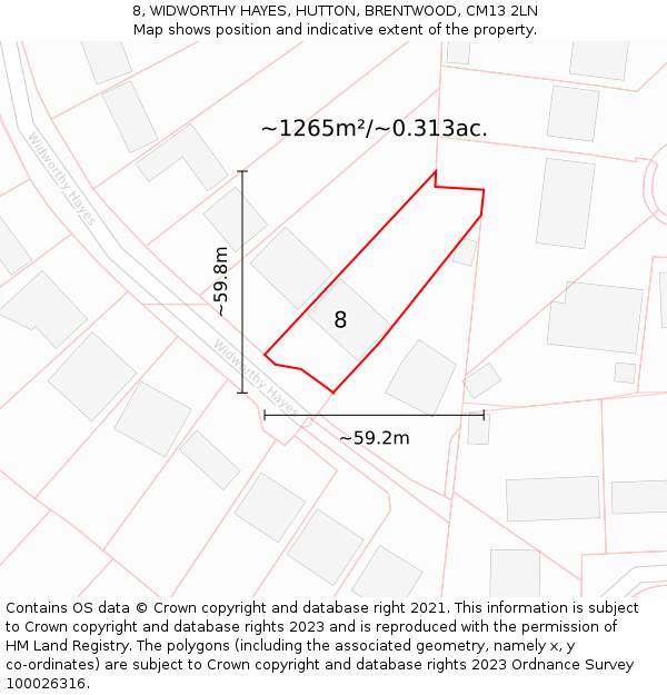 8, WIDWORTHY HAYES, HUTTON, BRENTWOOD, CM13 2LN: Plot and title map