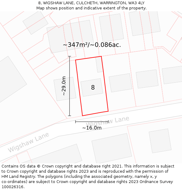 8, WIGSHAW LANE, CULCHETH, WARRINGTON, WA3 4LY: Plot and title map