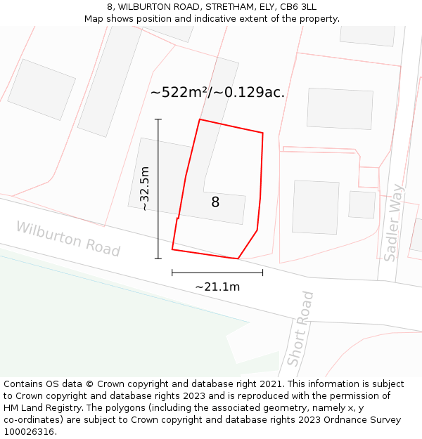 8, WILBURTON ROAD, STRETHAM, ELY, CB6 3LL: Plot and title map