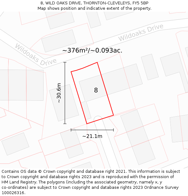 8, WILD OAKS DRIVE, THORNTON-CLEVELEYS, FY5 5BP: Plot and title map