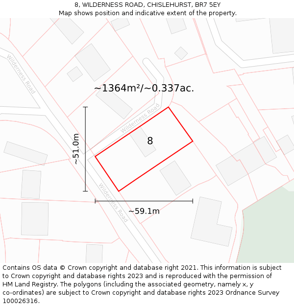 8, WILDERNESS ROAD, CHISLEHURST, BR7 5EY: Plot and title map