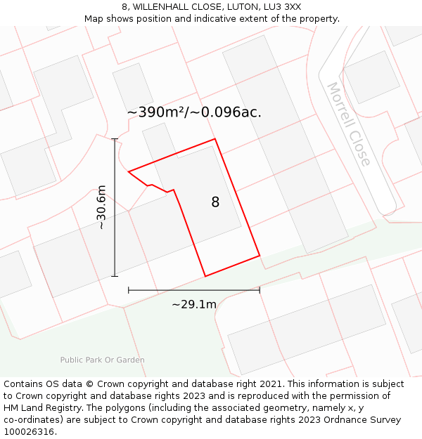 8, WILLENHALL CLOSE, LUTON, LU3 3XX: Plot and title map