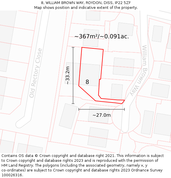 8, WILLIAM BROWN WAY, ROYDON, DISS, IP22 5ZF: Plot and title map