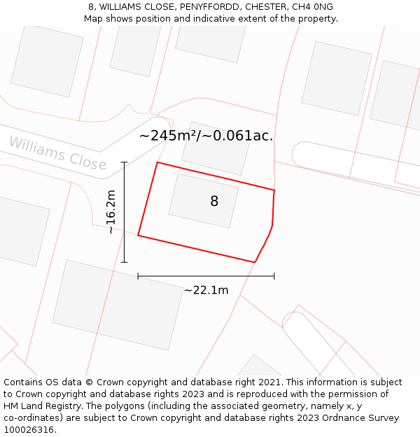8, WILLIAMS CLOSE, PENYFFORDD, CHESTER, CH4 0NG: Plot and title map