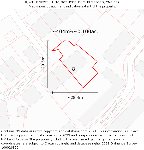 8, WILLIE SEWELL LINK, SPRINGFIELD, CHELMSFORD, CM1 6BP: Plot and title map