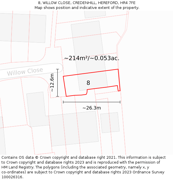 8, WILLOW CLOSE, CREDENHILL, HEREFORD, HR4 7FE: Plot and title map