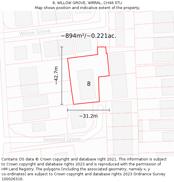 8, WILLOW GROVE, WIRRAL, CH46 0TU: Plot and title map