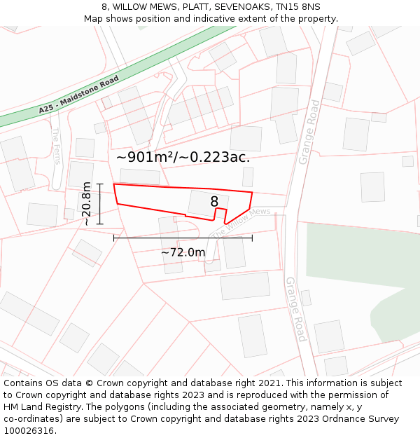 8, WILLOW MEWS, PLATT, SEVENOAKS, TN15 8NS: Plot and title map