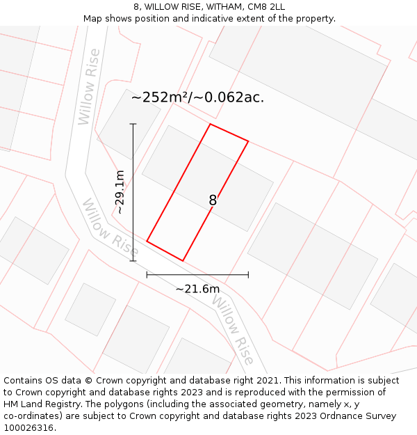 8, WILLOW RISE, WITHAM, CM8 2LL: Plot and title map
