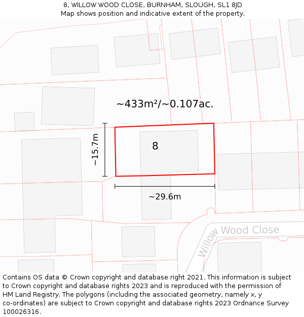 8, WILLOW WOOD CLOSE, BURNHAM, SLOUGH, SL1 8JD: Plot and title map