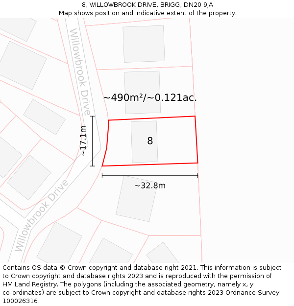 8, WILLOWBROOK DRIVE, BRIGG, DN20 9JA: Plot and title map