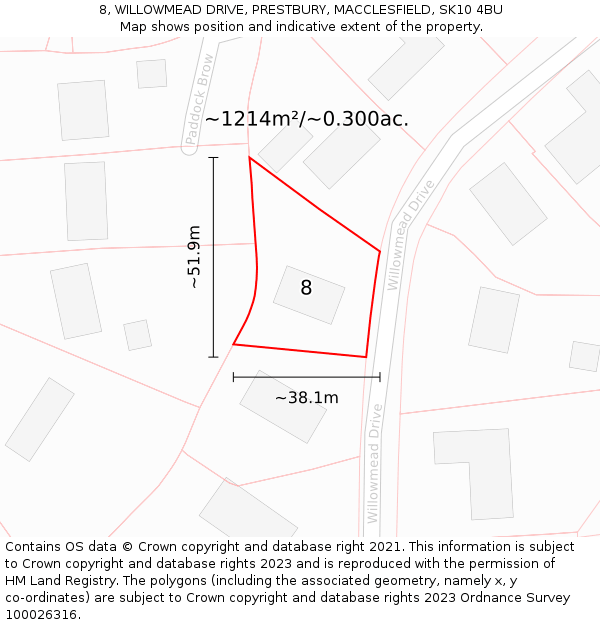 8, WILLOWMEAD DRIVE, PRESTBURY, MACCLESFIELD, SK10 4BU: Plot and title map