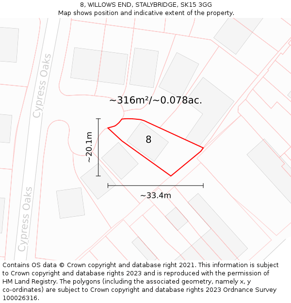 8, WILLOWS END, STALYBRIDGE, SK15 3GG: Plot and title map