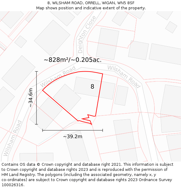 8, WILSHAM ROAD, ORRELL, WIGAN, WN5 8SF: Plot and title map