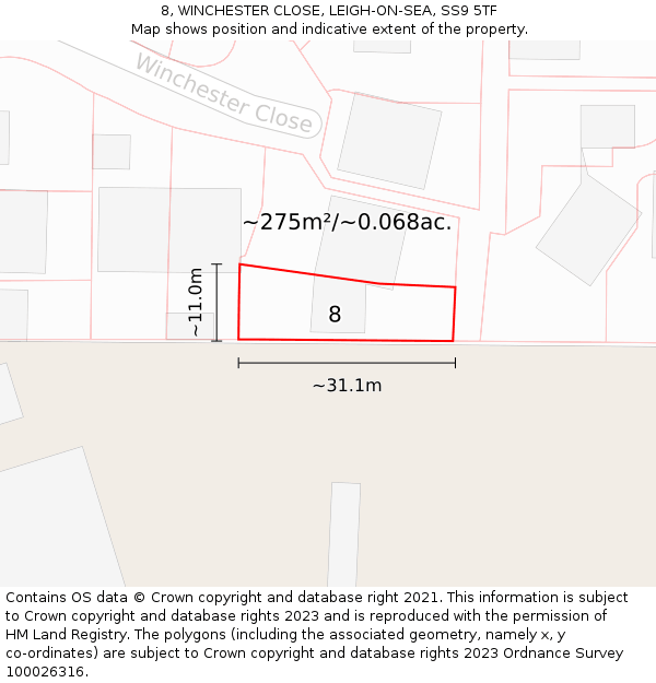 8, WINCHESTER CLOSE, LEIGH-ON-SEA, SS9 5TF: Plot and title map