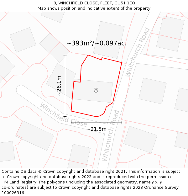 8, WINCHFIELD CLOSE, FLEET, GU51 1EQ: Plot and title map