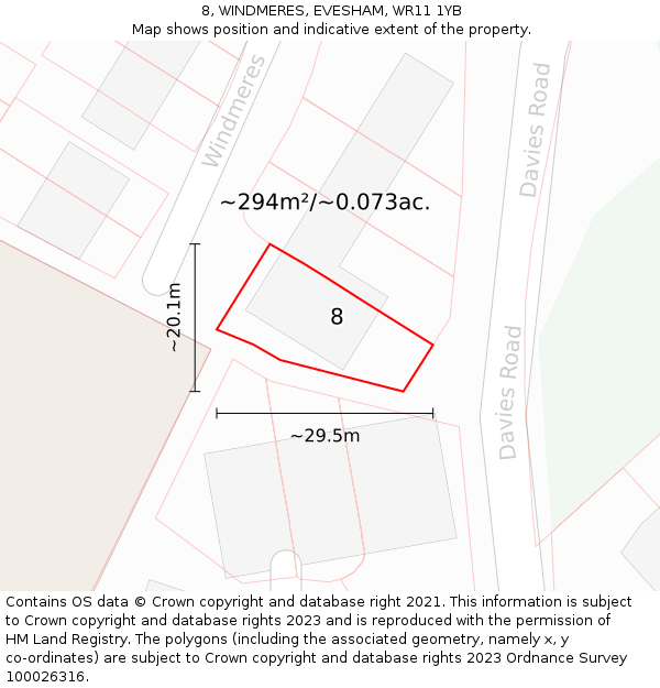 8, WINDMERES, EVESHAM, WR11 1YB: Plot and title map