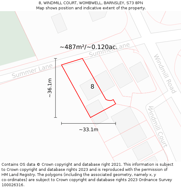 8, WINDMILL COURT, WOMBWELL, BARNSLEY, S73 8PN: Plot and title map