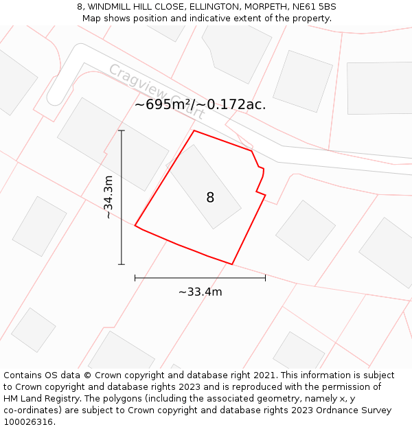 8, WINDMILL HILL CLOSE, ELLINGTON, MORPETH, NE61 5BS: Plot and title map