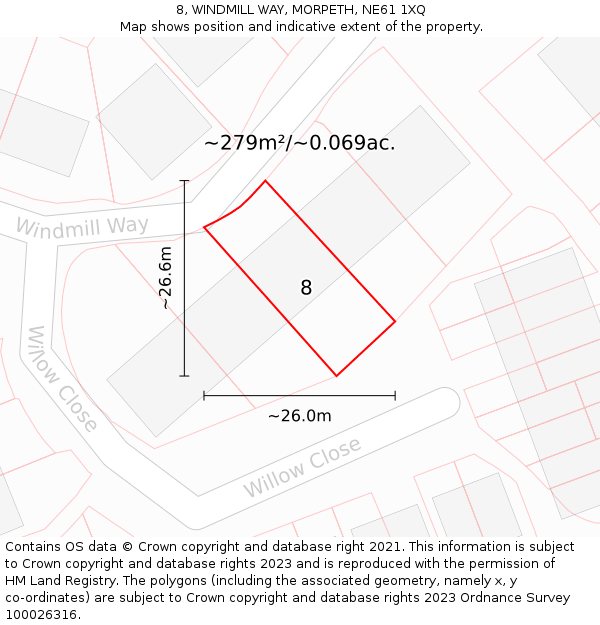 8, WINDMILL WAY, MORPETH, NE61 1XQ: Plot and title map
