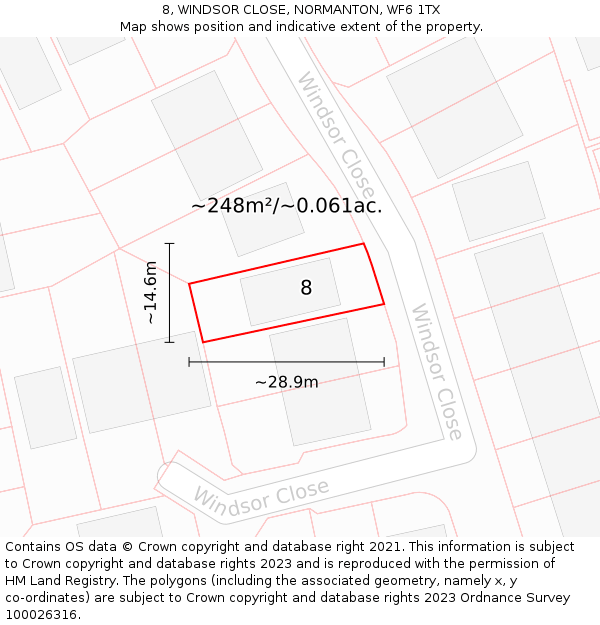 8, WINDSOR CLOSE, NORMANTON, WF6 1TX: Plot and title map