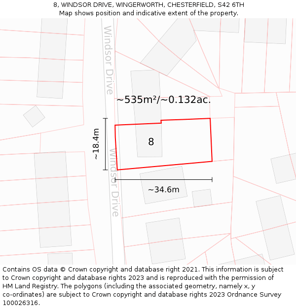 8, WINDSOR DRIVE, WINGERWORTH, CHESTERFIELD, S42 6TH: Plot and title map