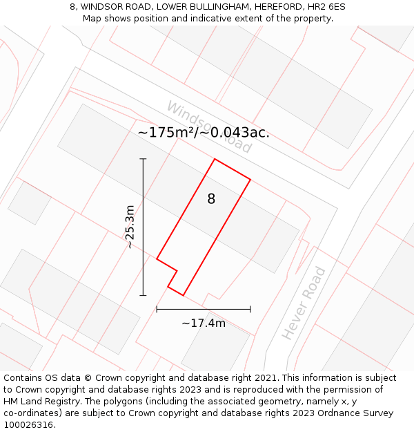 8, WINDSOR ROAD, LOWER BULLINGHAM, HEREFORD, HR2 6ES: Plot and title map