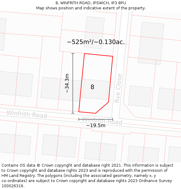 8, WINFRITH ROAD, IPSWICH, IP3 8PU: Plot and title map