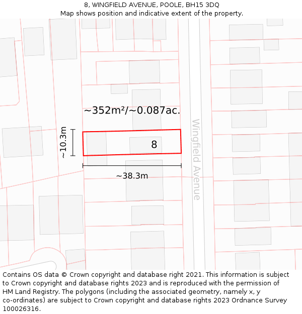 8, WINGFIELD AVENUE, POOLE, BH15 3DQ: Plot and title map
