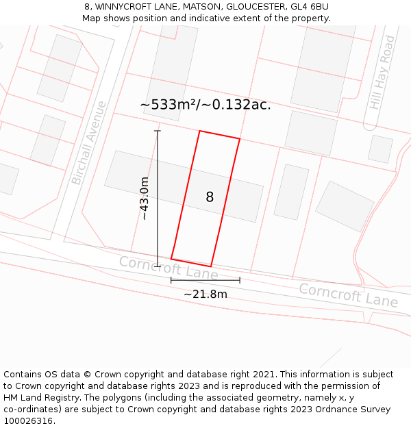 8, WINNYCROFT LANE, MATSON, GLOUCESTER, GL4 6BU: Plot and title map