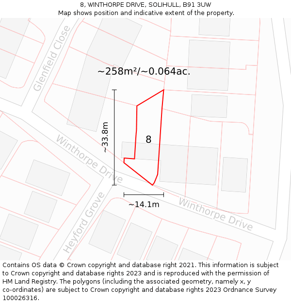 8, WINTHORPE DRIVE, SOLIHULL, B91 3UW: Plot and title map