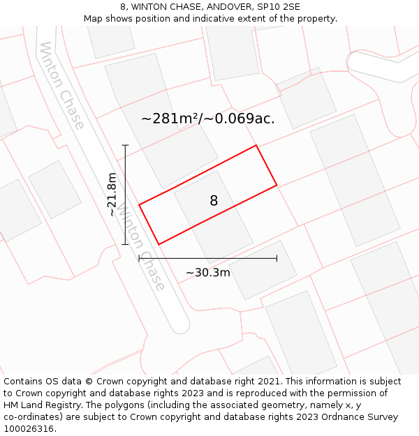 8, WINTON CHASE, ANDOVER, SP10 2SE: Plot and title map
