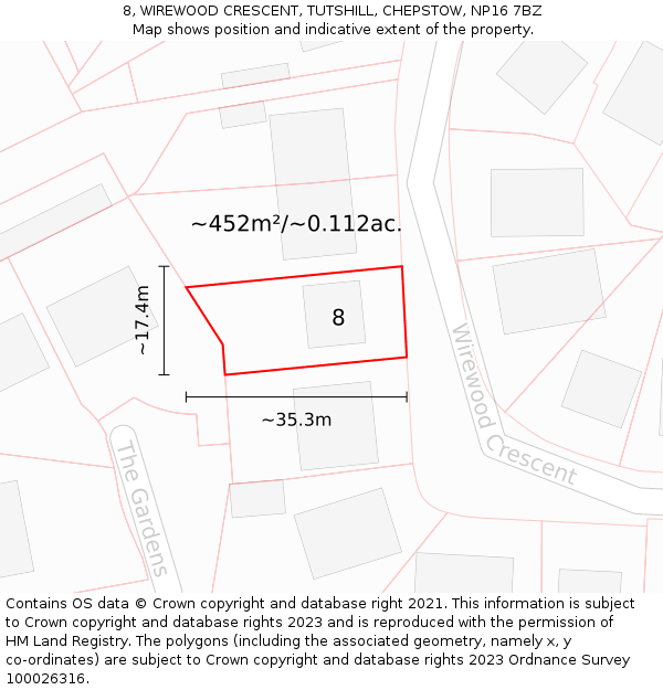 8, WIREWOOD CRESCENT, TUTSHILL, CHEPSTOW, NP16 7BZ: Plot and title map