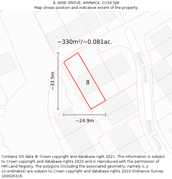 8, WISE GROVE, WARWICK, CV34 5JW: Plot and title map
