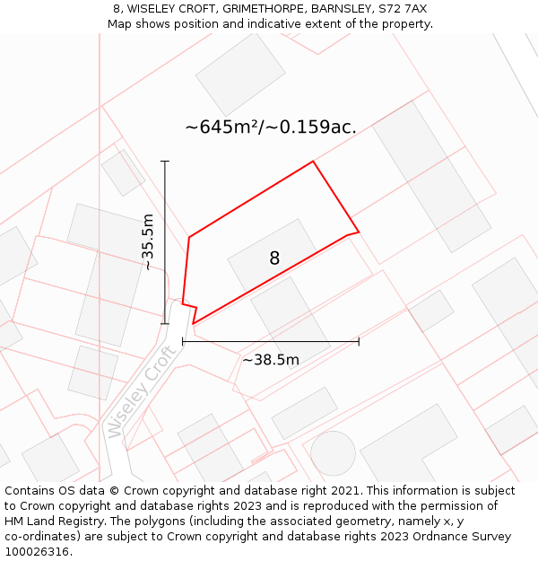 8, WISELEY CROFT, GRIMETHORPE, BARNSLEY, S72 7AX: Plot and title map