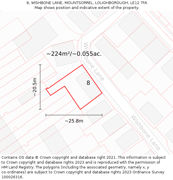 8, WISHBONE LANE, MOUNTSORREL, LOUGHBOROUGH, LE12 7FA: Plot and title map
