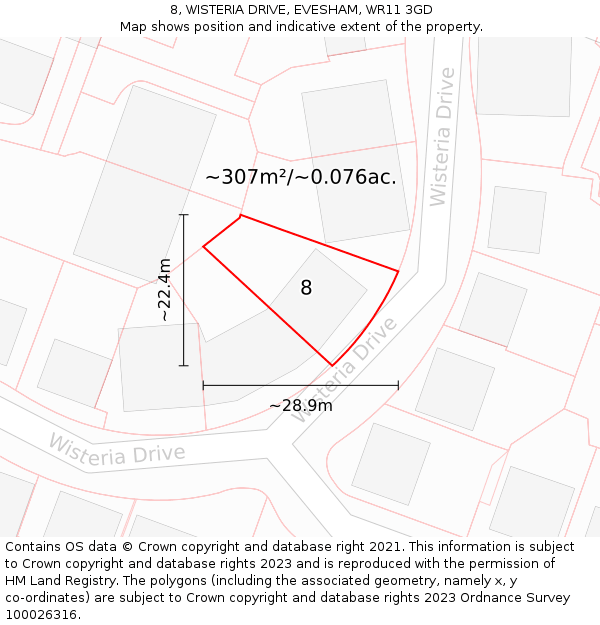8, WISTERIA DRIVE, EVESHAM, WR11 3GD: Plot and title map