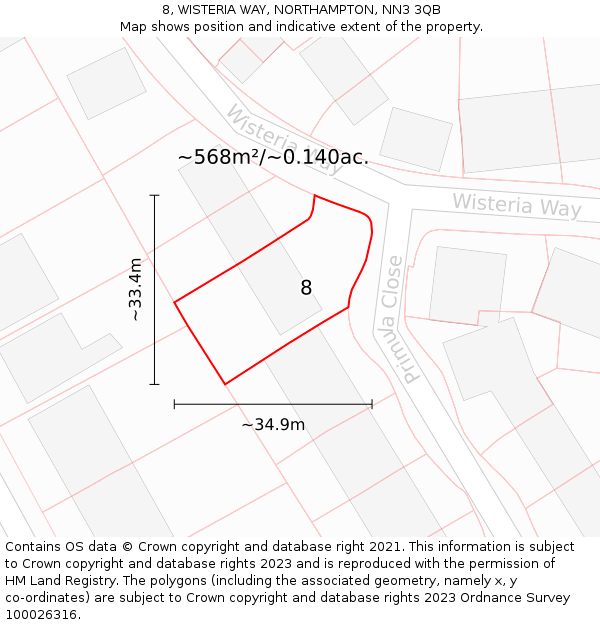 8, WISTERIA WAY, NORTHAMPTON, NN3 3QB: Plot and title map