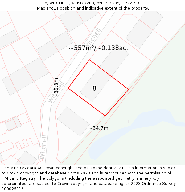 8, WITCHELL, WENDOVER, AYLESBURY, HP22 6EG: Plot and title map